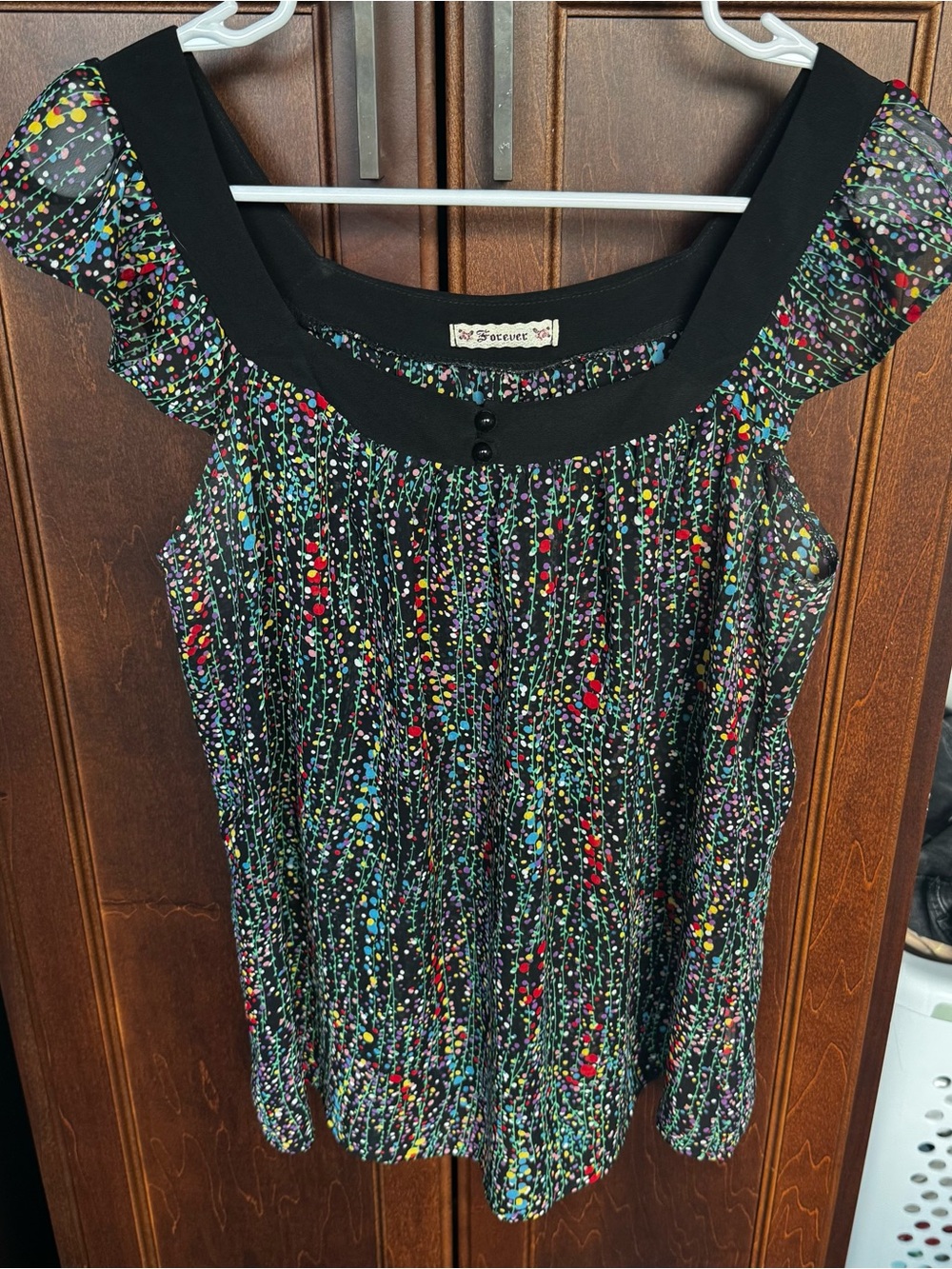 Forever 21 Vintage Multicolor Confetti Chiffon Flutter Sleeve Top M
